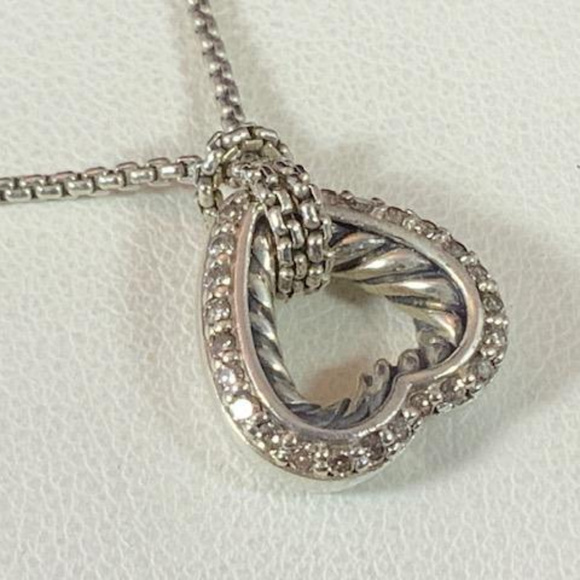 David Yurman 925 Diamond Cable Heart Necklace - Picture 5 of 7